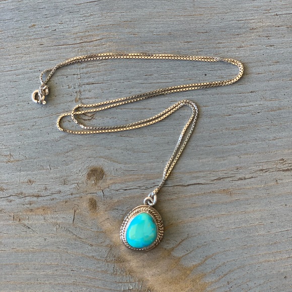 Vintage Sterling Silver and Turquoise Pendant Necklace - Picture 1 of 6